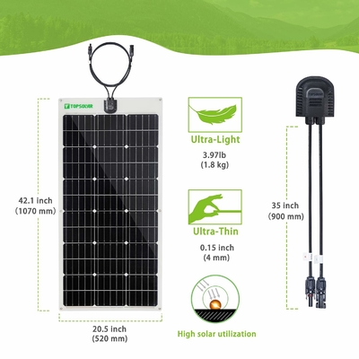 Εύκαμπτο λεπτό Monocrystalline ηλιακό πλαίσιο ηλιακών πλαισίων 12v 24V Bendable 100w