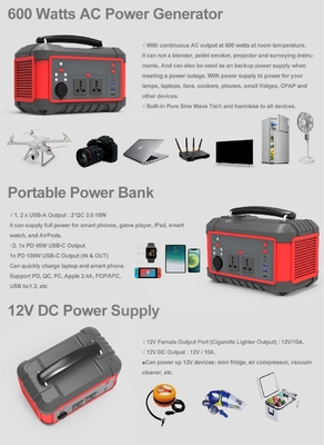 600W USB Γρήγορη φόρτιση Ηλιακή γεννήτρια Φορητή μπαταρία λιθίου Ηλεκτρικό σταθμό