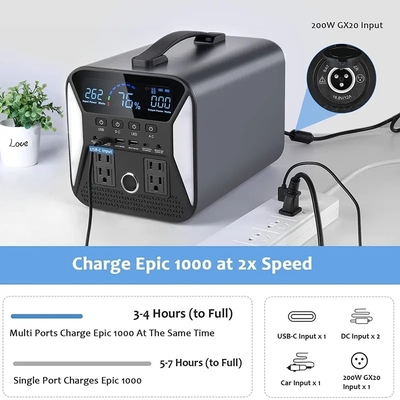 220V εκτός δικτύου φορητός ηλιακός γεννήτης Lifepo4 μπαταρία 1000W